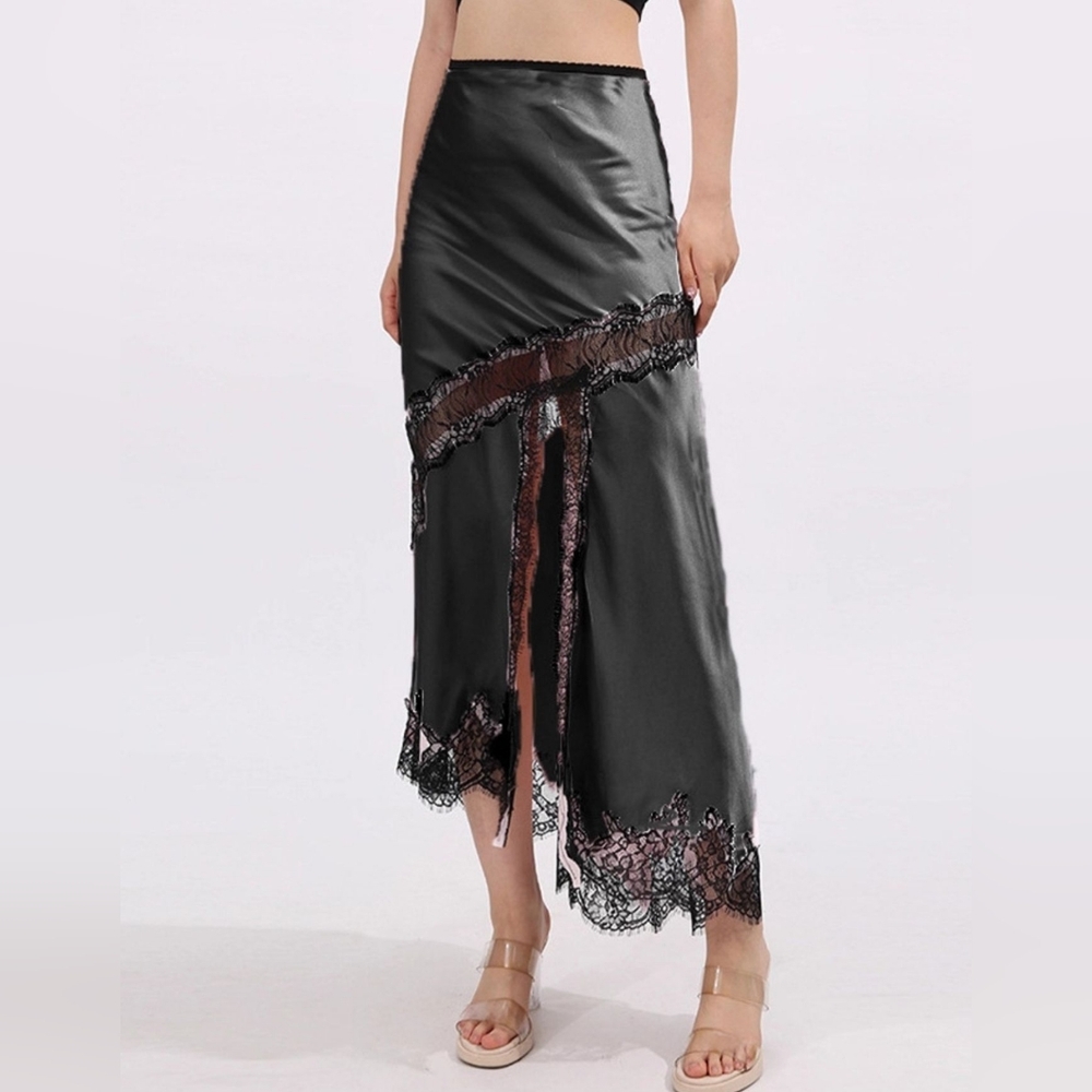 Elegant Black Lace Trim Skirt